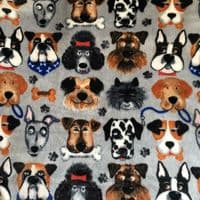 Double Sided Super Soft Cuddle Fleece Fabric Material - MULTI DOGS SILVER